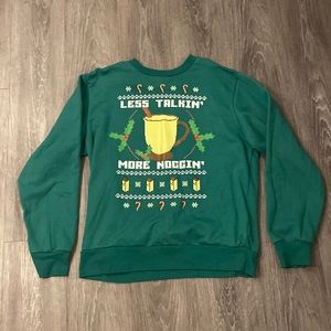 Christmas sweater, “Less talkin’ More Noggin’ “